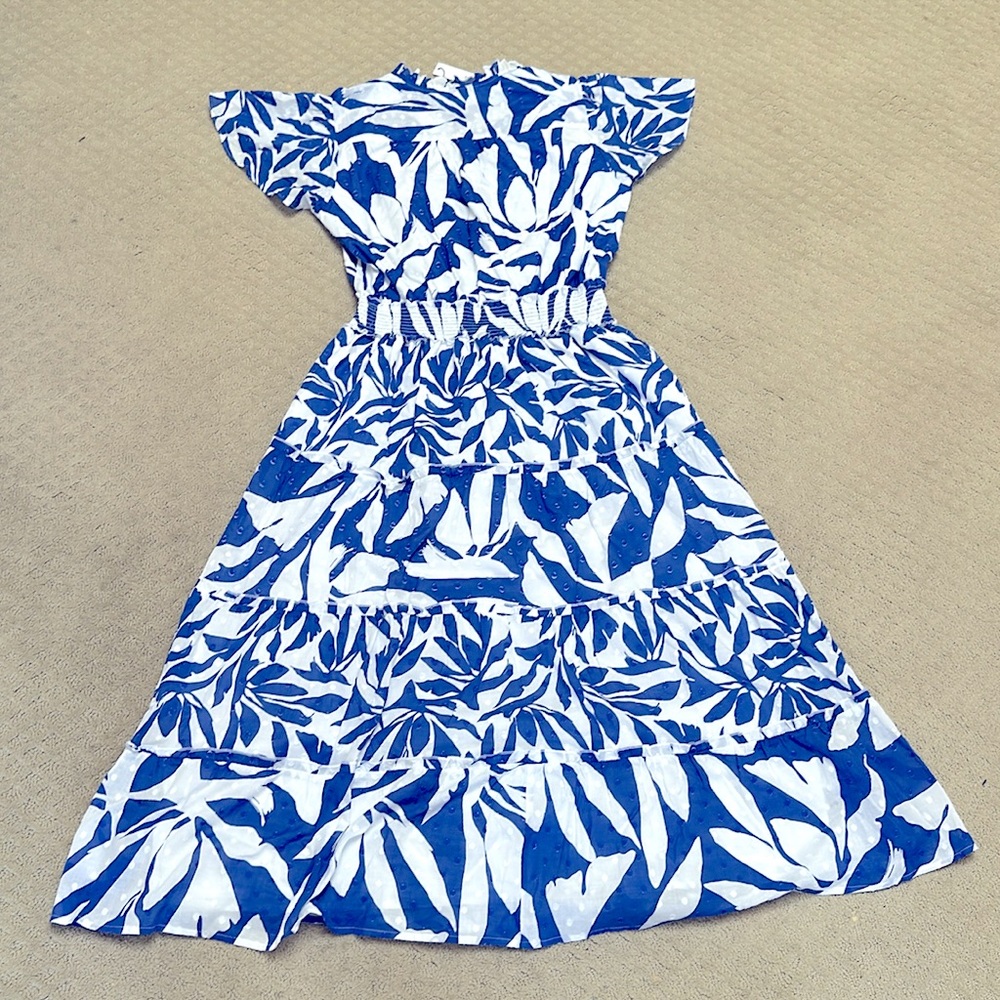 Chico's Flutter Sleeved Cobalt Blue and White Maxi Dress - Picture 3 of 7